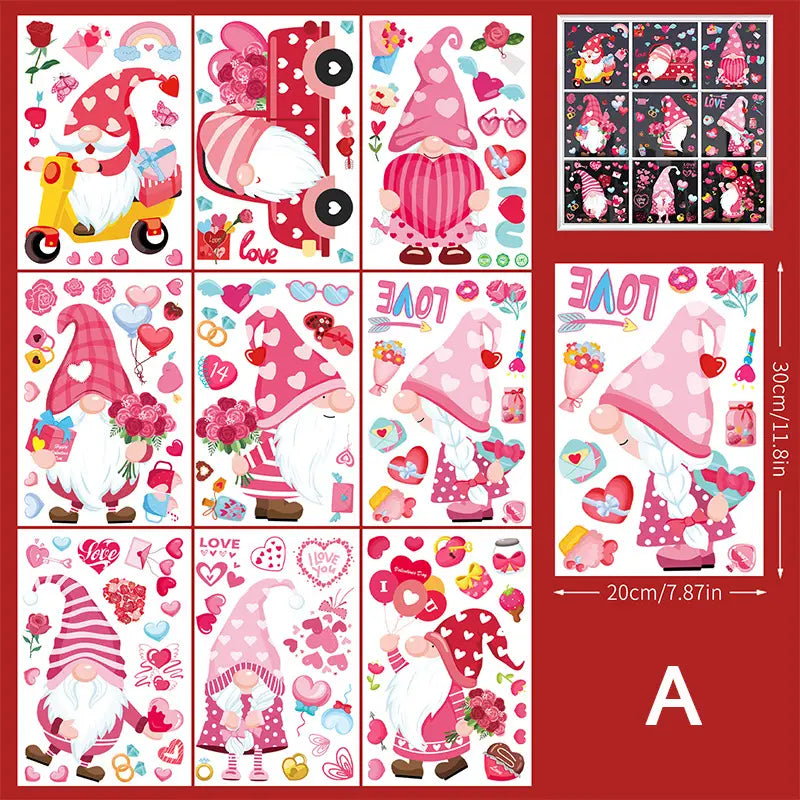 Valentine's Day Gnome Window Cling Sticker Pack