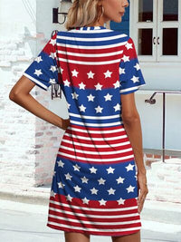 Pocketd US Flag Printed Short Sleeve Dress