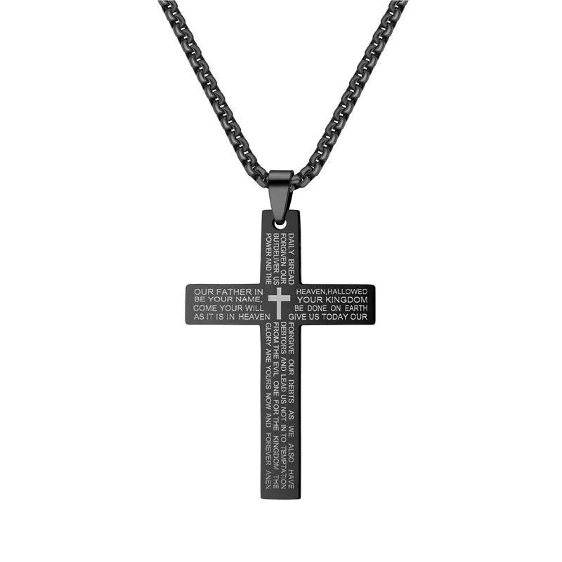 Lord's Prayer Cross Pendant Necklace-Choose Color