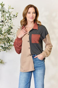 Heimish Full Size Color Block Button Down Shacket