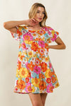 BiBi Floral Short Sleeve Tiered Dress