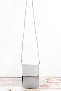 Grey Faux Leather Cell Phone Crossbody