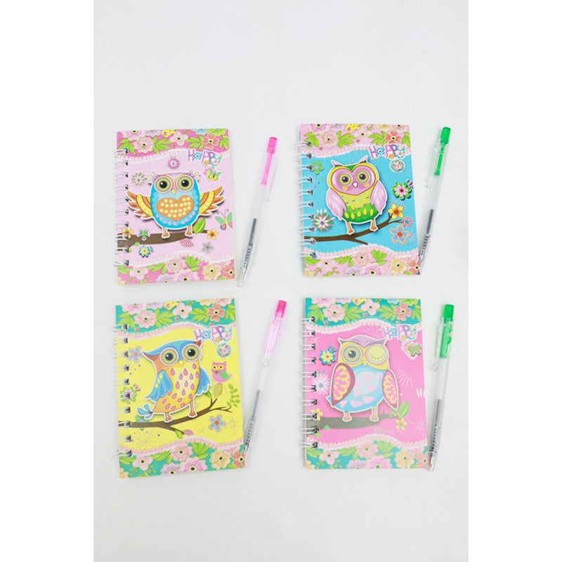 Owl 4 piece Small Notebook and Pens Set